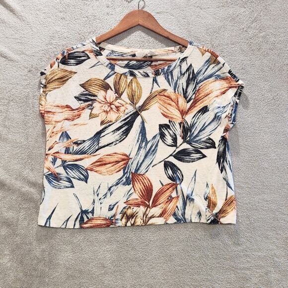C&C California Womens White Tropical Floral Linen Crop Top Size Small Oversized - Picture 1 of 8